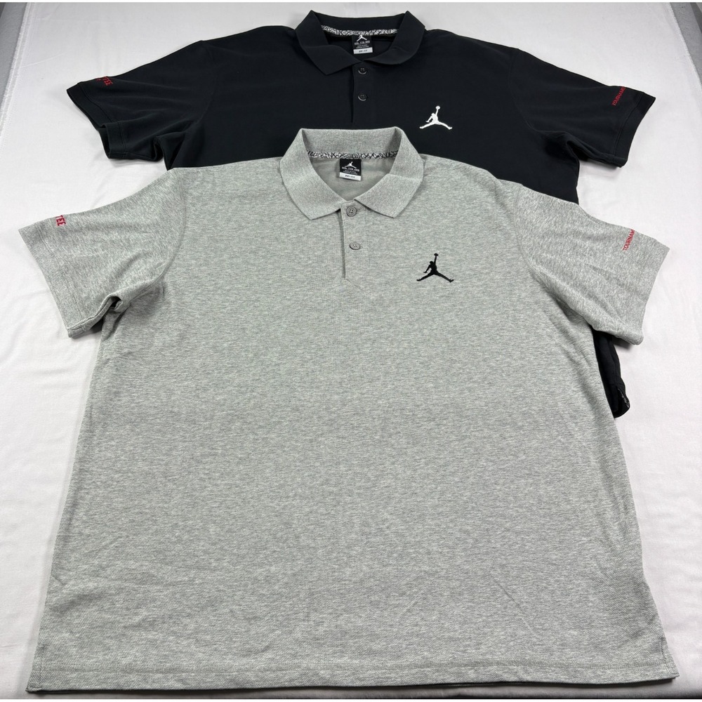 Air Jordan Polo Shirt Mens 2XL Lot of 2 Gray Black Short Sleeve Dri Fit Casual